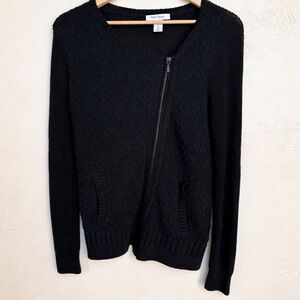 White House Black Market Black Asymmetrical Zip Cardigan Sweater — Size M